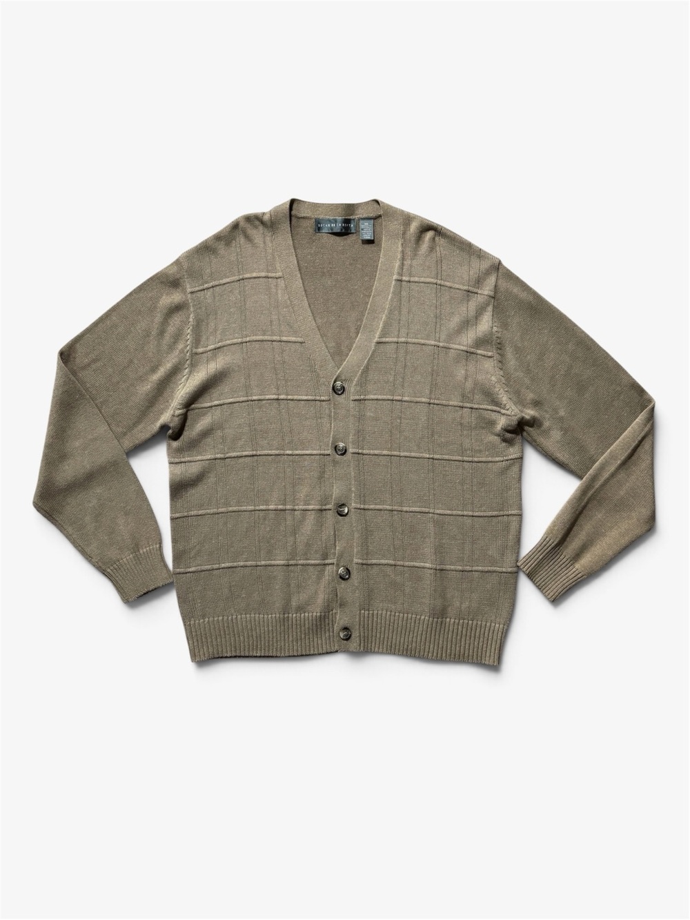 Oscar de la Renta Grandpacore Brown Grid Knit V-Neck Cardigan Sweater Size XXL